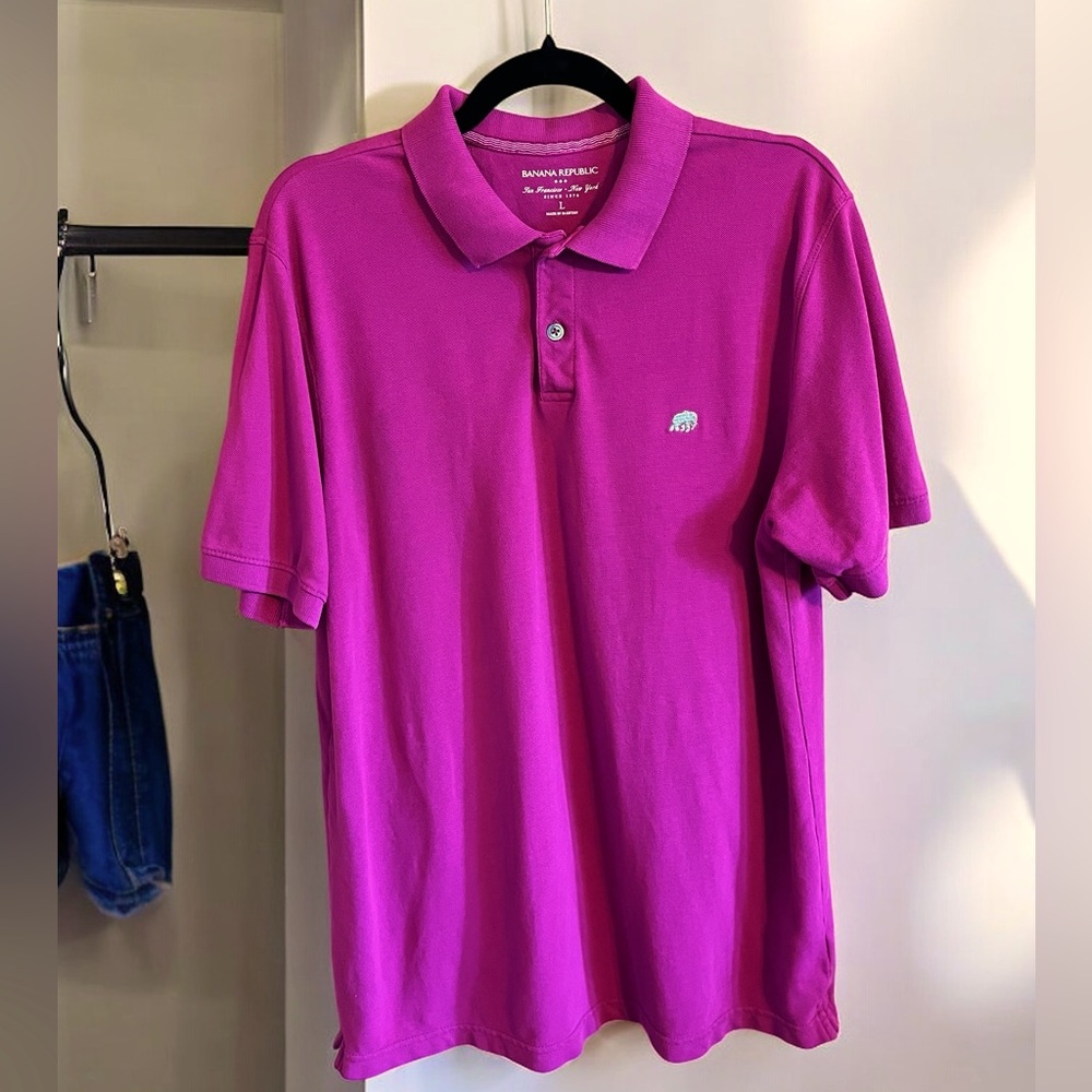 Banana Republic Men’s Polo Hot Pink Magenta Elephant Size Large
